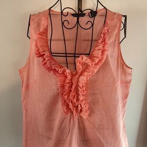 Dress casual shirt— sleeveless, cotton, pink and white stripes.